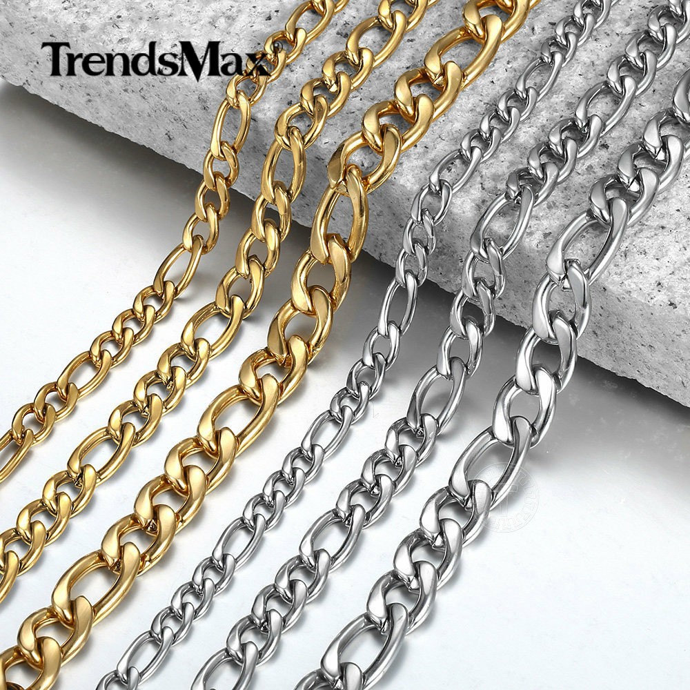 3/5/7/9mm 16-24″ Gold Plated Stainless Steel Figaro Link Necklace Chain Jewelry