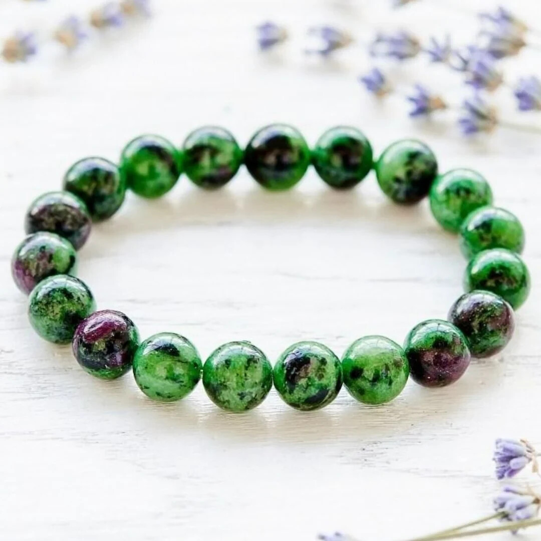 Natural Ruby in Zoisite 8MM Beads Crystal Energy Protection Stretchy Bracelet