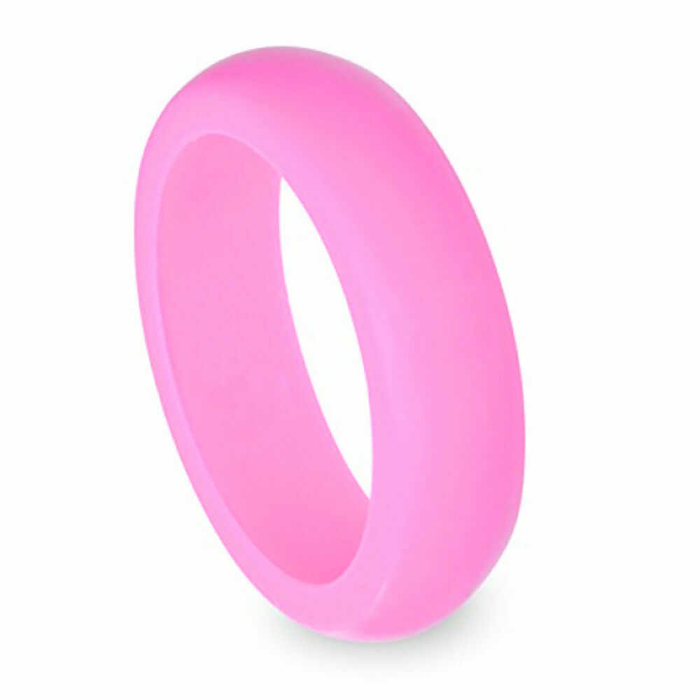 6mm Ladies Pink Breast Cancer Awareness Silicon Rubber Wedding Band Ring