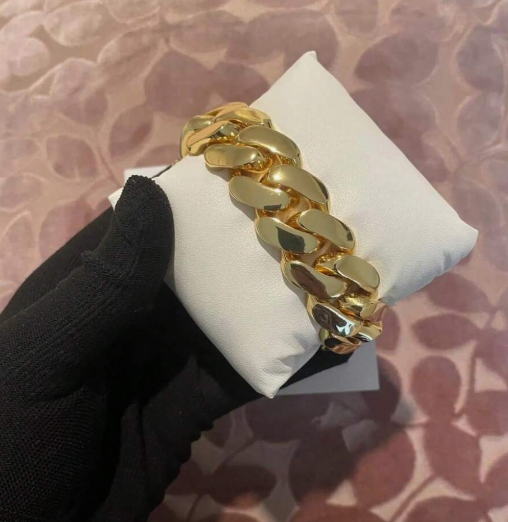 Cadenas de Titanium ® Chapada en Oro 14K Para Hombre Cadena Cubana Joyería 12 MM