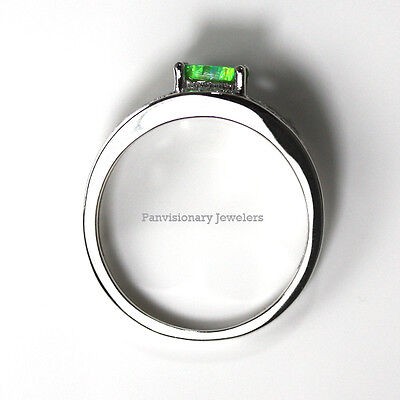 Green Opal Ring Womens 6 x 6mm Lab CZ 925 Sterling Silver Sizes 6 7 7.5 8 8.5 9
