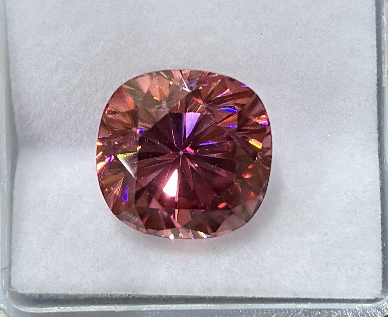 8 CT Cushion Lab-Grown Moissanite Fancy Vivid Pink VVS. 12x12mm