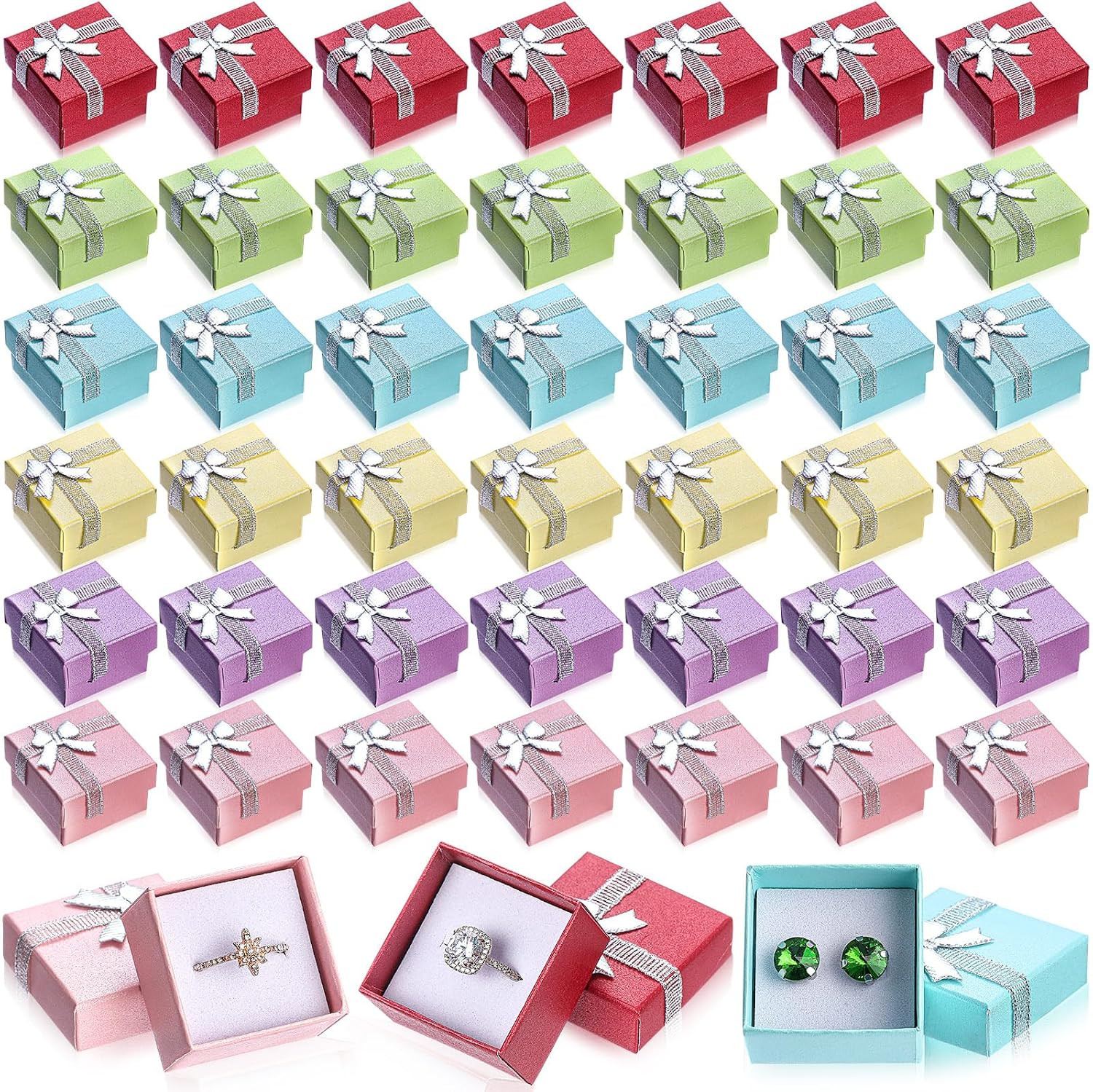 72 Pcs Ring Boxes Bulk Cardboard Jewelry Gift Box with Ribbon Bow Small Gift