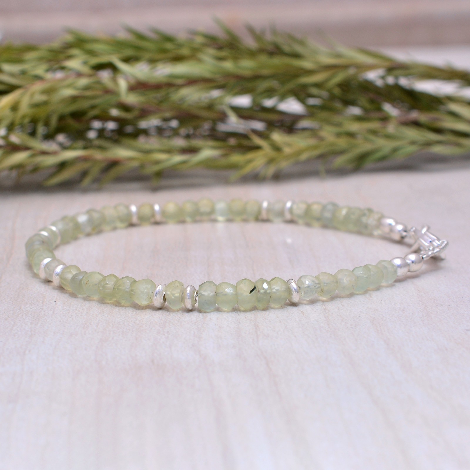 Prehnite Bracelet Dainty Green Crystal Jewelry Minimalist Healing Inner Peace