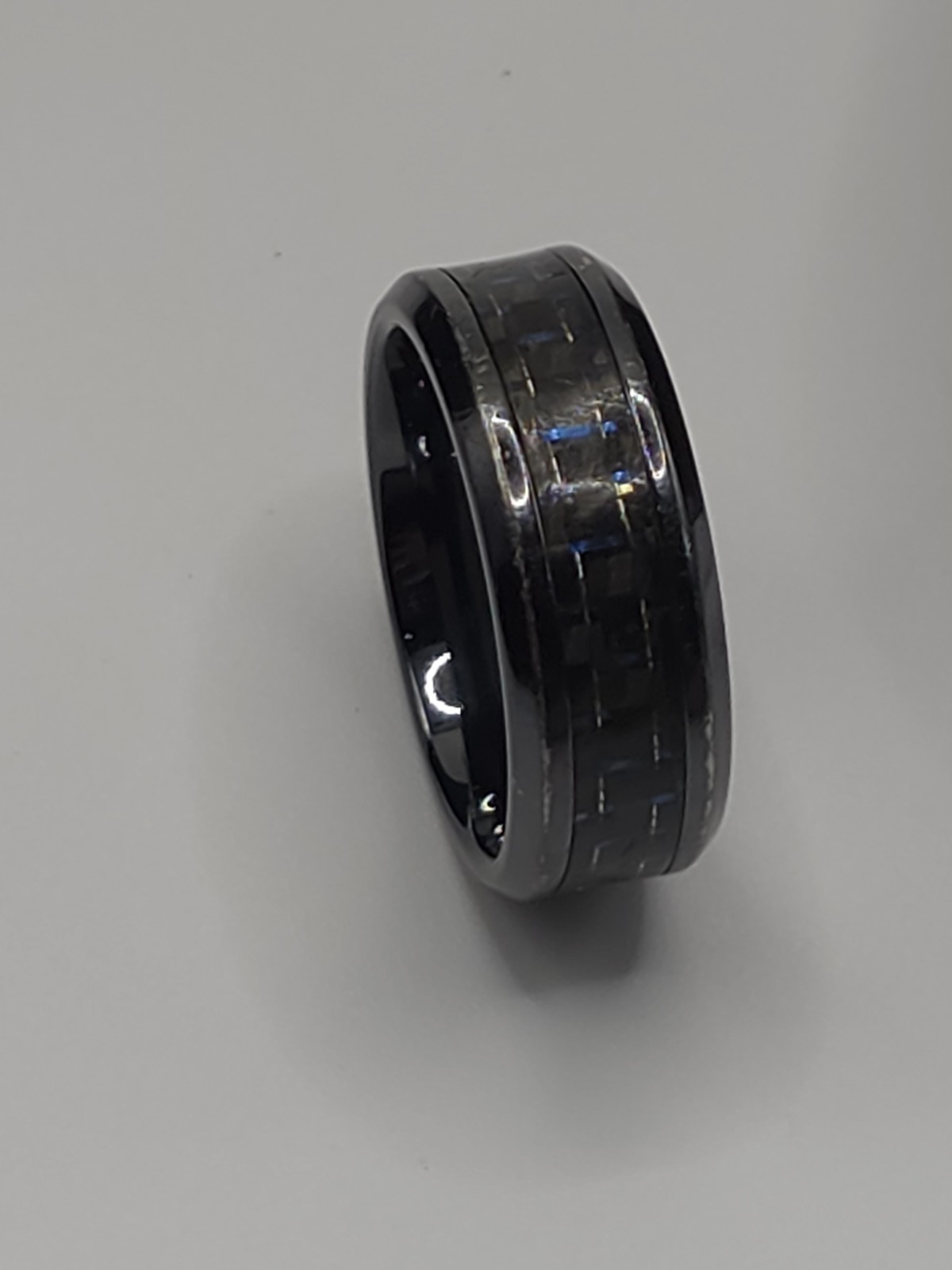 Triton Titanium Wedding Band Ring Approx Size 11 8mm Carbon Fiber Blue Inlay Box