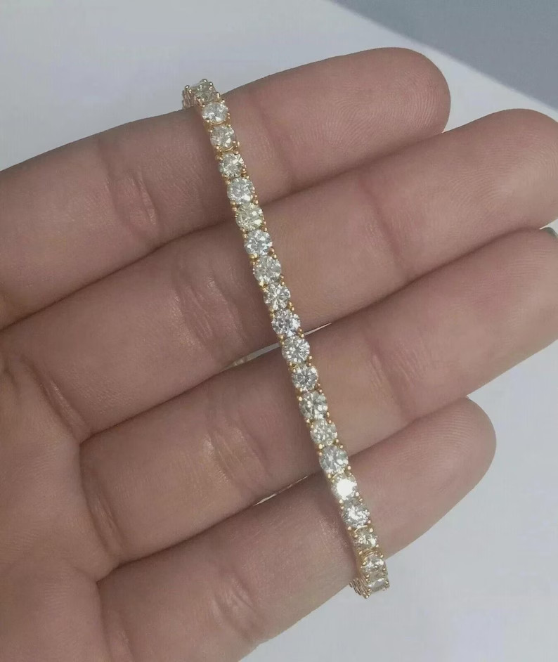 14k Yellow Gold Round Natural Diamond Unique Tennis Bracelet For Wedding Gift