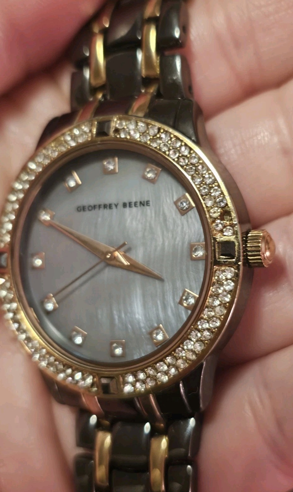 Ladies Geoffrey Beene Tortoise Shell Watch W/Mother of Pearl Face