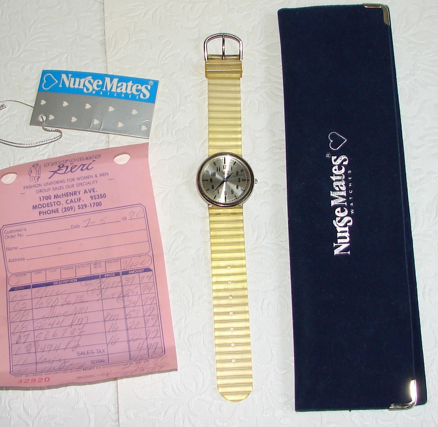 Vtg 1990 Nurse Mates WATCH w/Orig Case & Papers, Rubber Band, Hong Kong B67