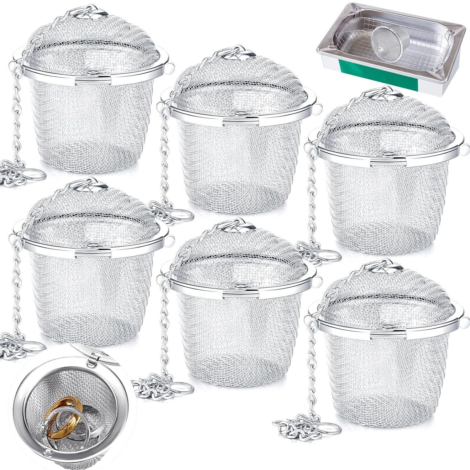 6 Pcs Stainless Steel Ultrasonic Cleaner Basket for Jewelry Watch Parts