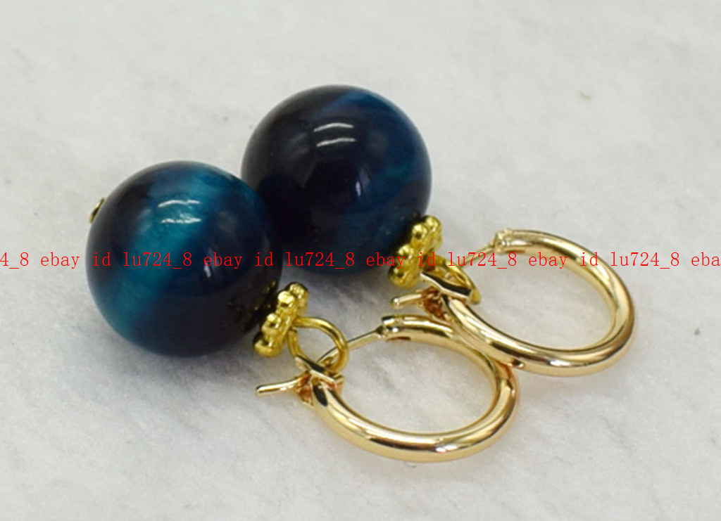 Stunning 14mm Multicolor Tiger’s Eye Round Gemstone Beads Leveback Earrings