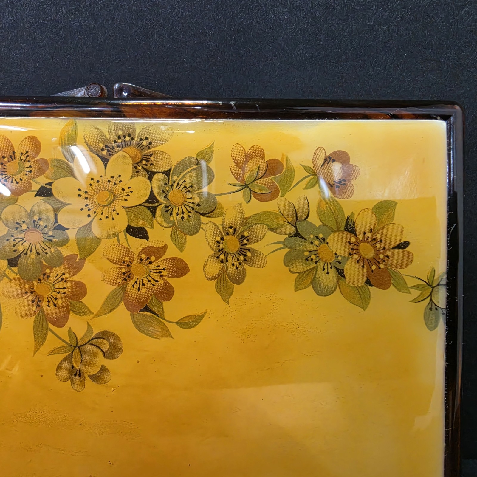 Vintage 1970s Mustard Yellow Floral Lucite Acrylic Jewelry Box Valet Tray…