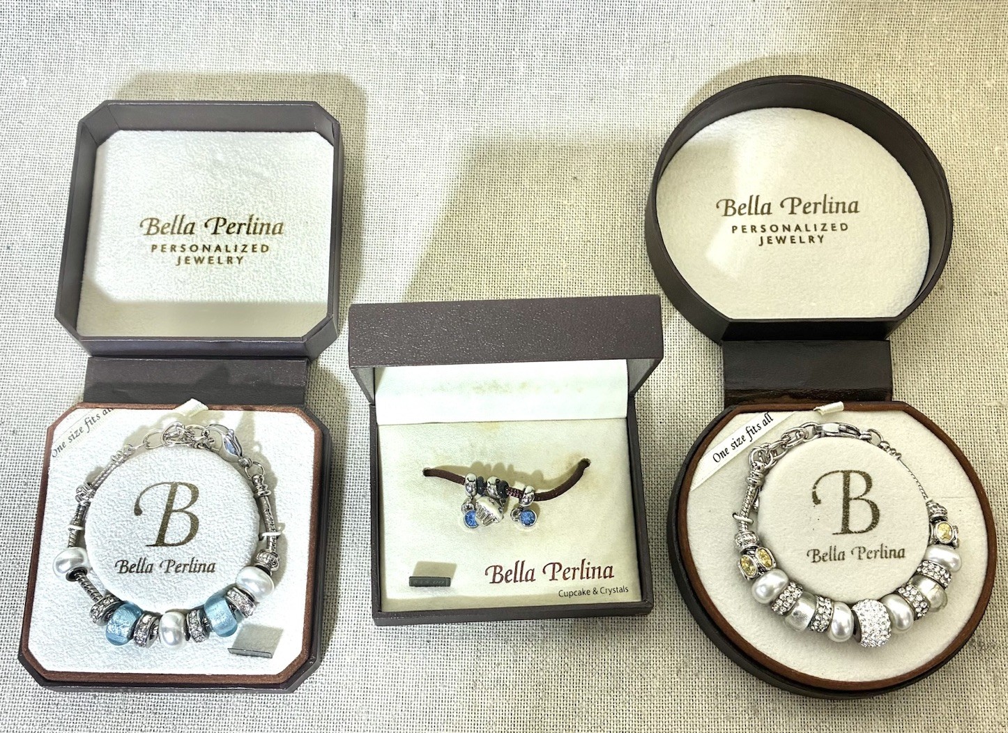 Bella Perlina Charm bracelet LOT blue turquoise Rhinestone white crystal 3