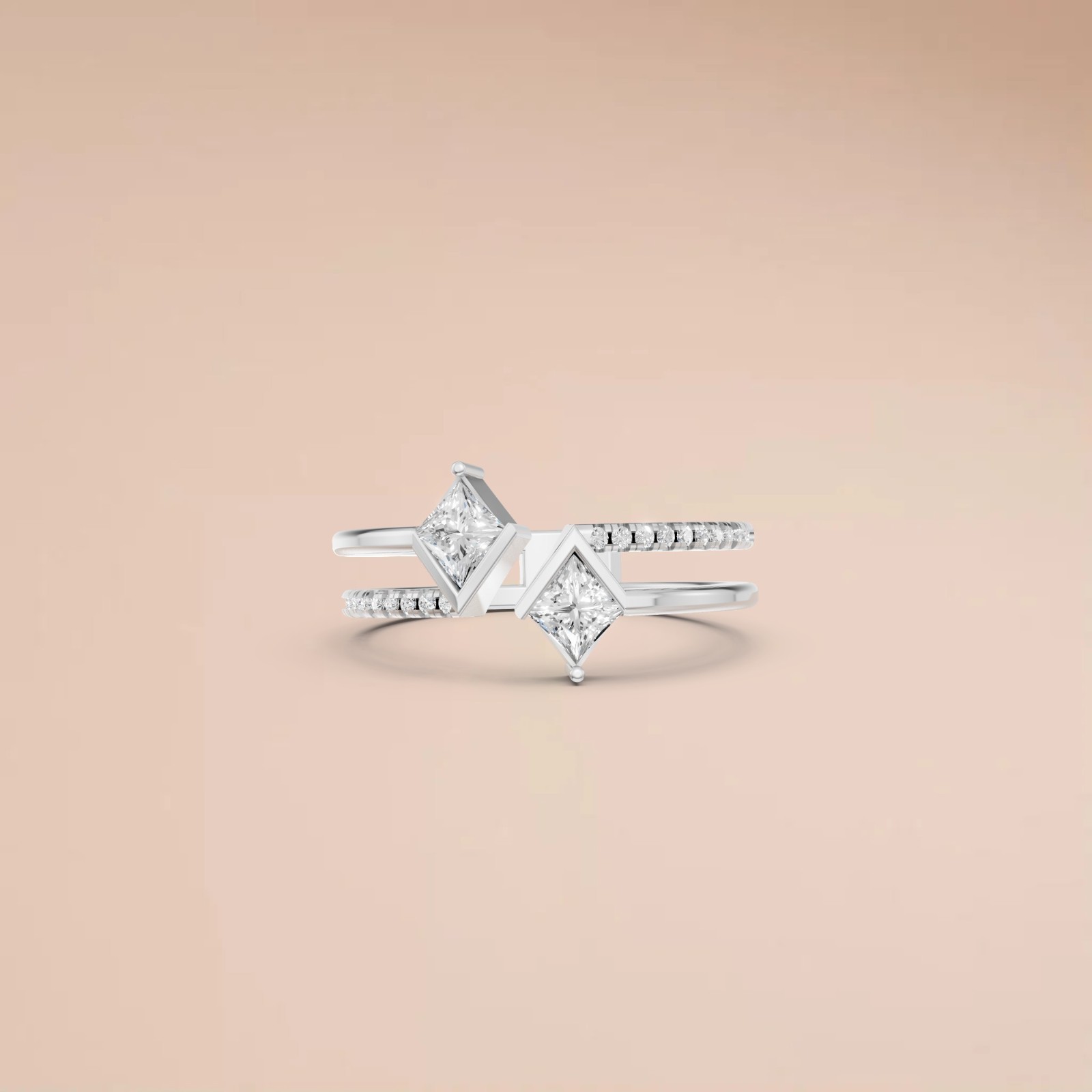 Open Bypass Ring Kite & Round Lab Grown Diamond Pave Setting Stackable Ring