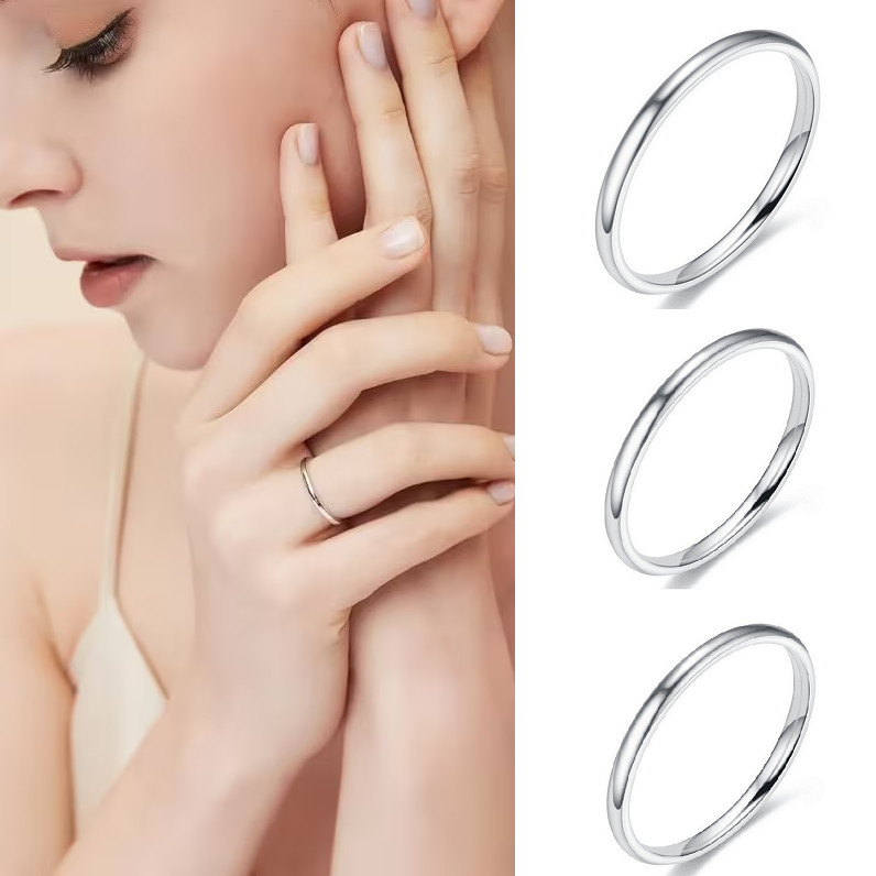 Women Girl 2mm Thin Stackable Ring Stainless Steel Plain Band Gift Size 6-10 USA