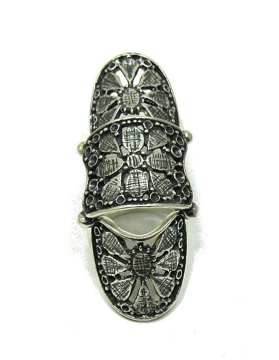 Long Extravagant Sterling Silver Triple Ring Stamped Solid 925 Handmade