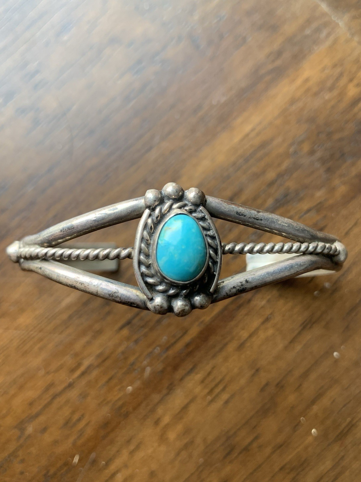 Vintage sterling silver Turquoise Cuff Bracelet. **acid test confirms Sterling