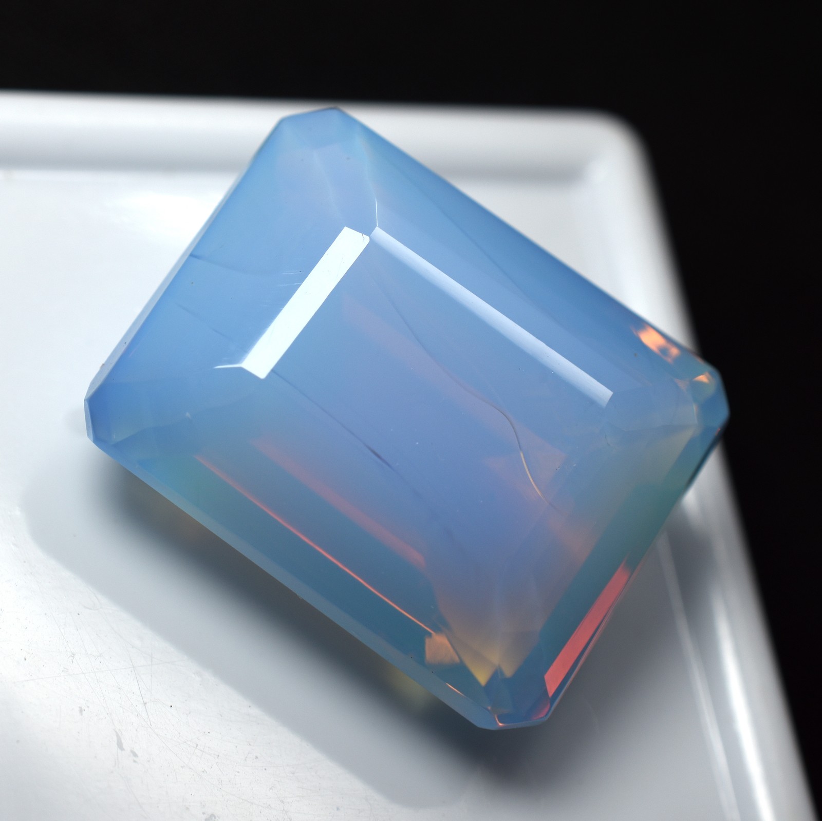35.65 Ct Unique Sky-Blue Opal Lab-Created Loose Gemstone CERTIFIED Emerald Cut