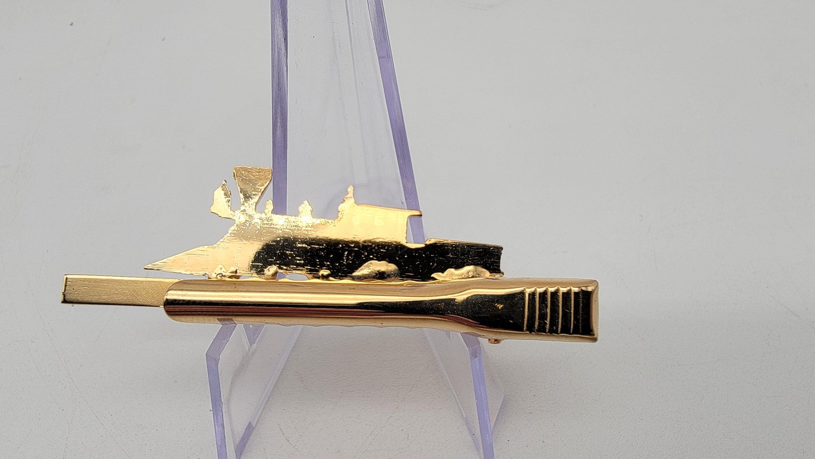 Gold Tone Train Locomotive Tie Bar Clip Mens Railroad Engine 2.5in Accessory