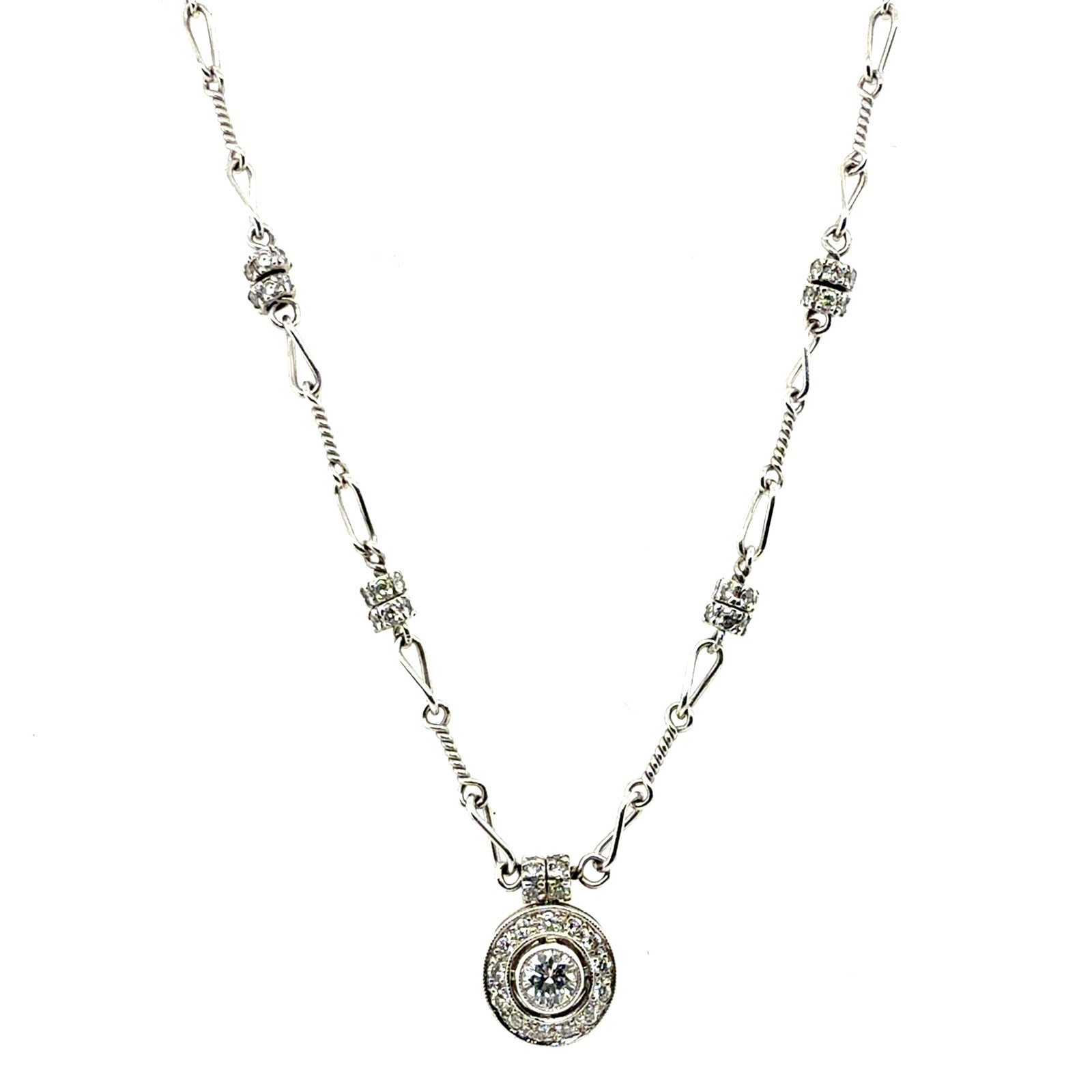 Retro Platinum and Gold 1.00 Carat Natural Diamond Necklace Pendant by Pepi