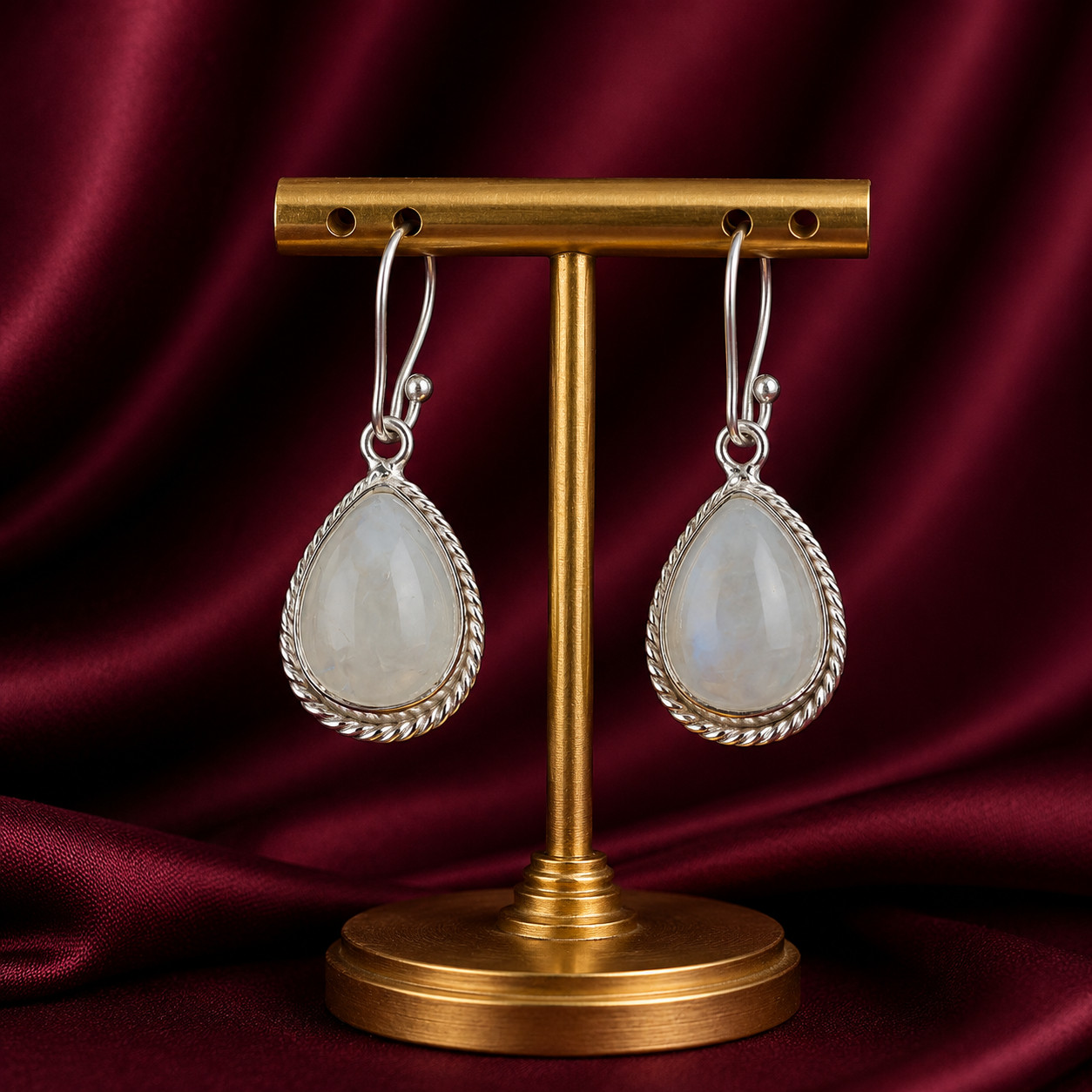 Natural Rainbow Moonstone Gemstone 925 Stamped Silver Woman’s Hook Earring 1.40″