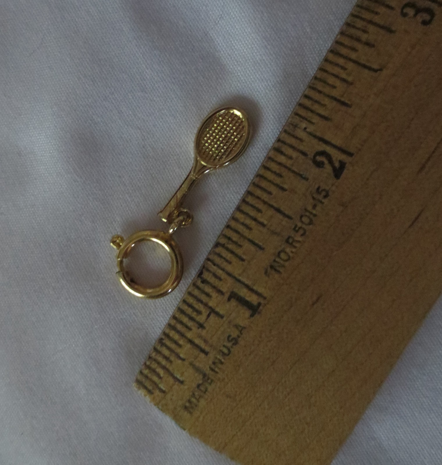 TENNIS RACKET CHARM Pendant Gold Tone Secure Clip Clasp Vintage Sporting Jewelry