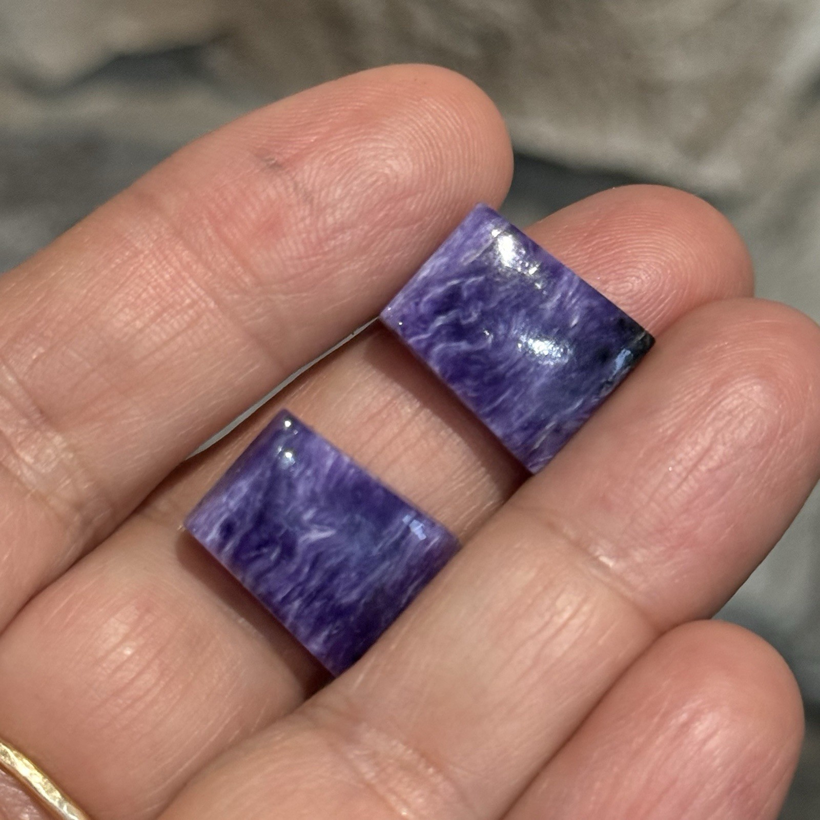 18.8ct 15.2×12.4×4.4mm Pair Purple Smooth Charoite Cabochon Gemstones Earrings