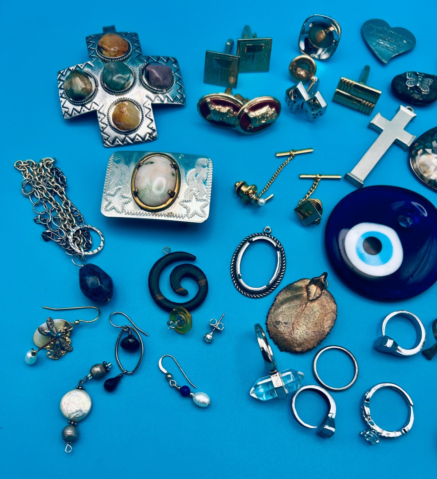 LOT Single Earrings Pendants Cuff Link Rings Buckle Charms Jewelry Designer