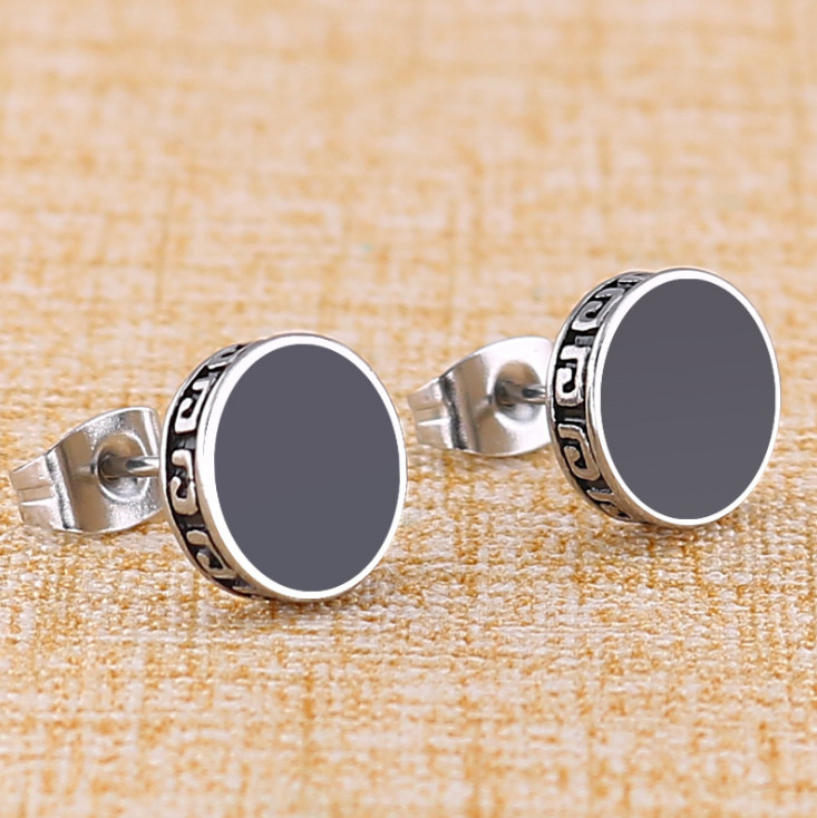Men Women Stainless Steel Enamel Round Screw Stud Earrings 6/8/10/12mm