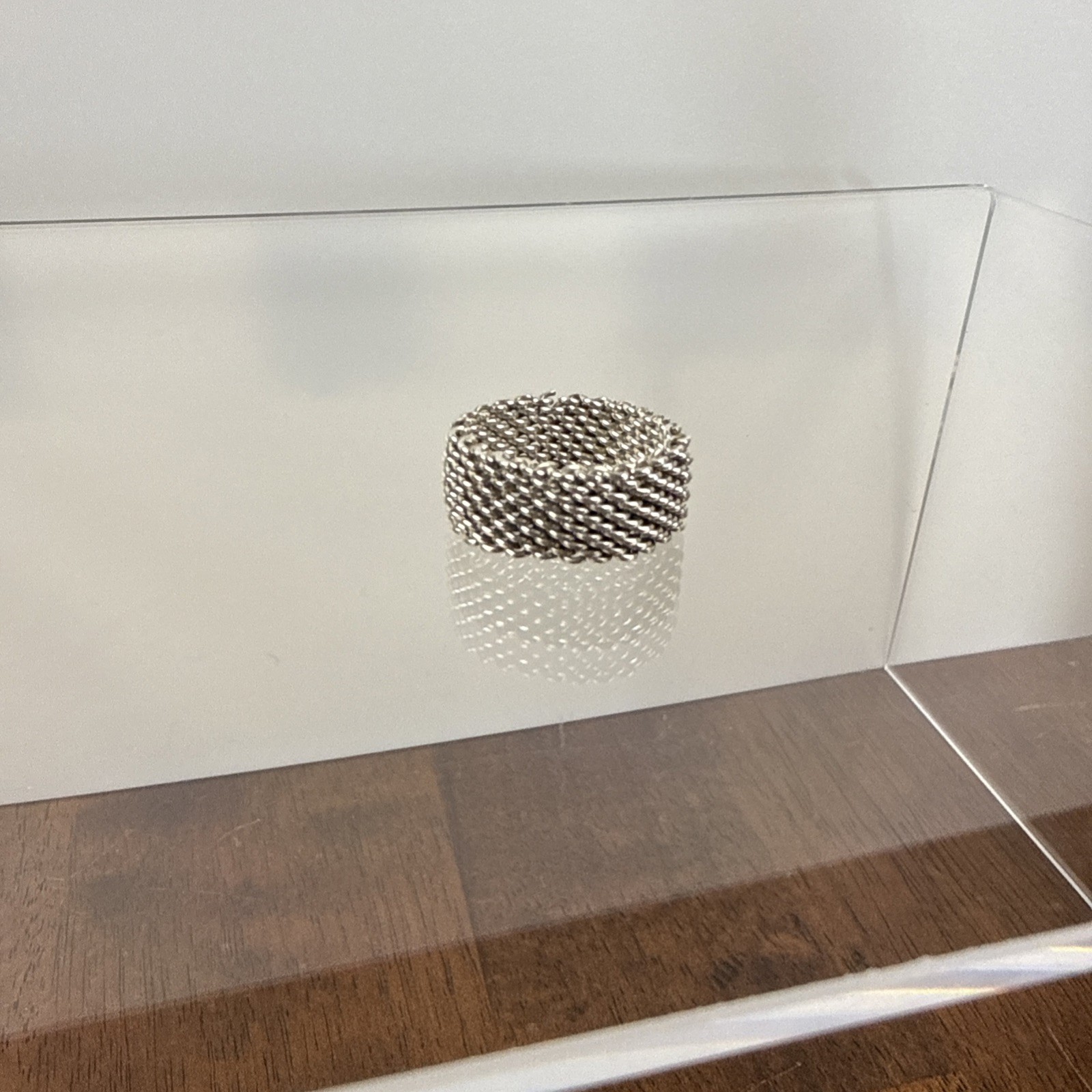 Sterling Silver Mesh Ring Size 7. 3/8in Wide. E1