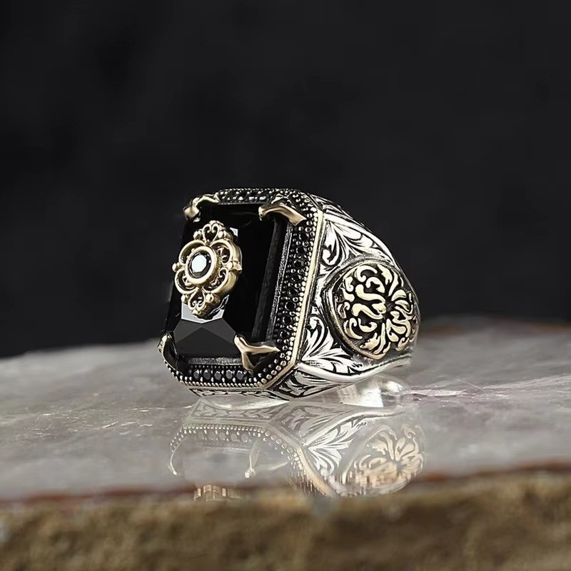 Silver Sterling Look Handmade Black Men’s cubic zirconia Ring All Sizes Fashion