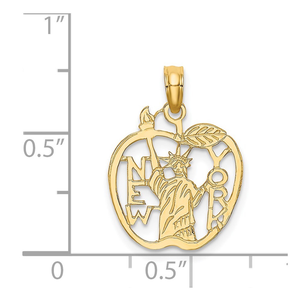 14k Yellow Gold Cut-out NEW YORK with Statue of Liberty in Apple Charmfor Mother