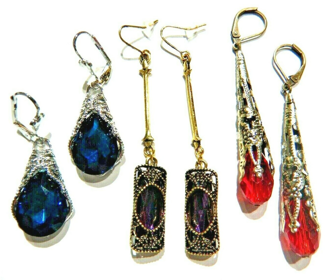ART NOUVEAU INSPIRED GLASS & METAL EARRINGS classic drop Gatsby 30’s deco 1H