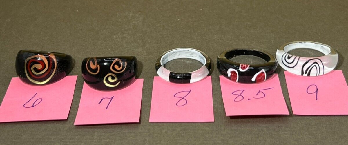 Vintage Art Design Acrylic Rings Set of 5 Sizes 6, 7, 8, 8.5, 9