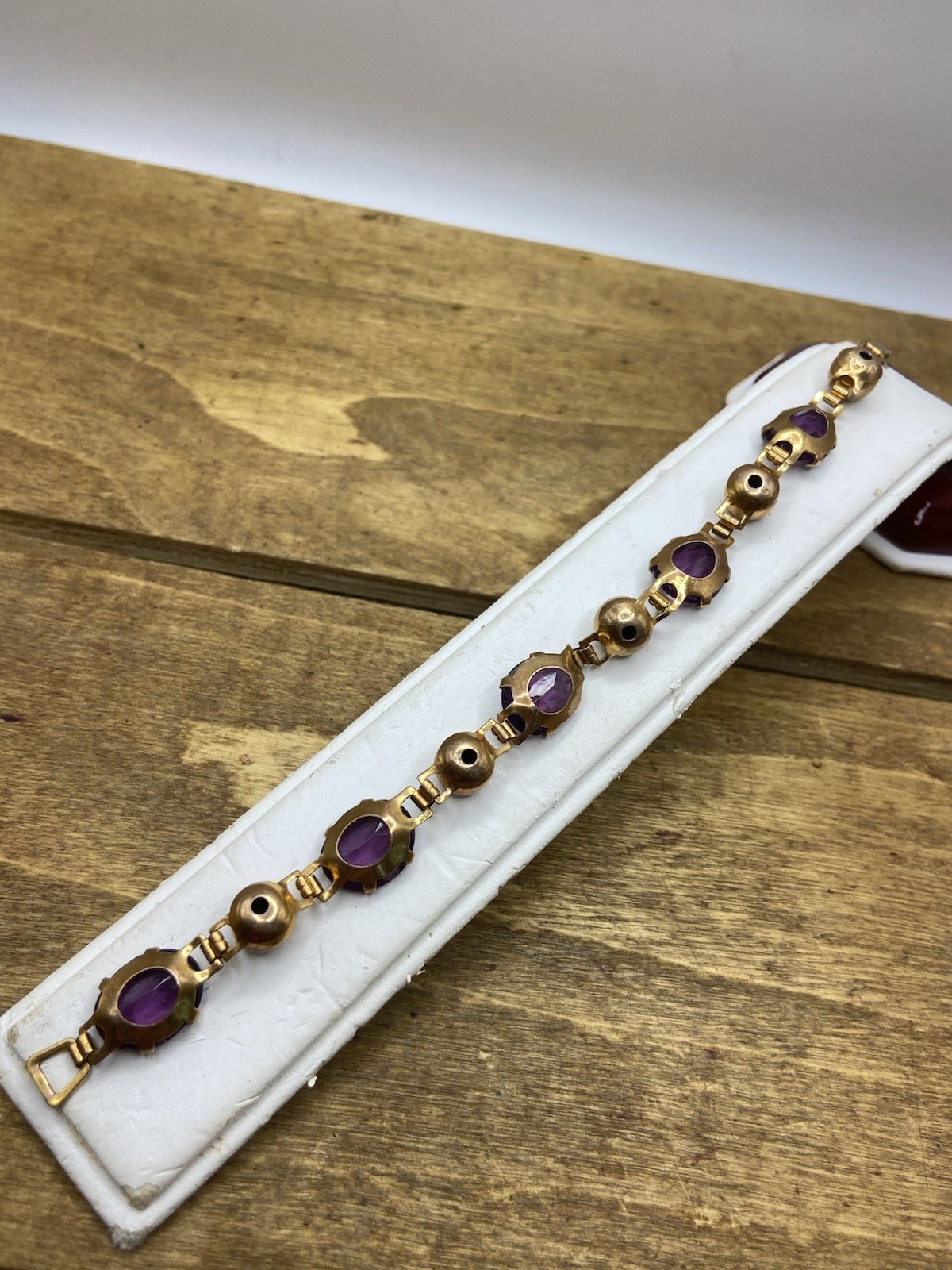 Vintage 1950s Bal-Ron Signed 12k GF Purple Czech Glass Bracelet 6.5”