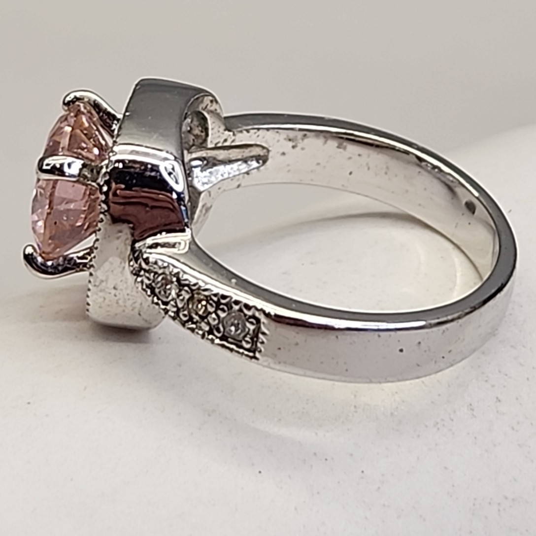 Lab Created Pink Ruby Ring PDJ Cushion Silver Plated 8