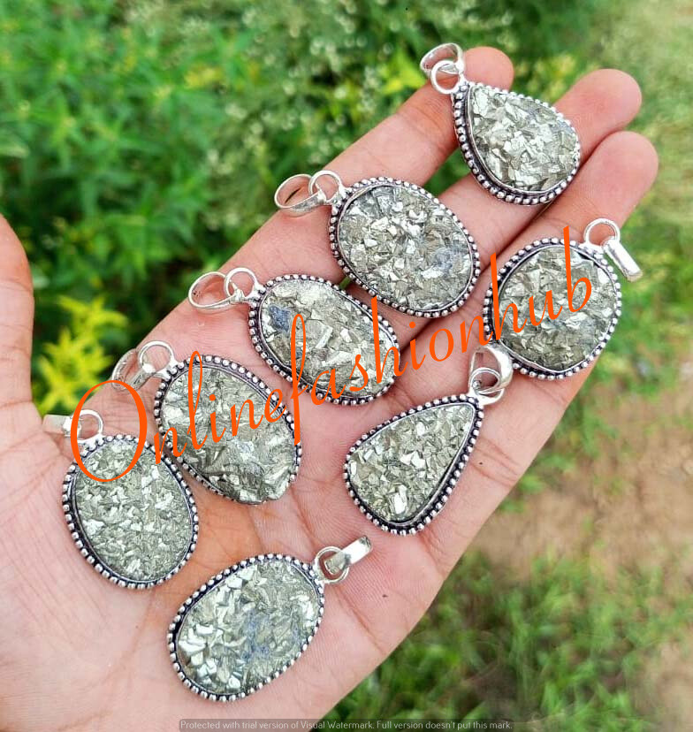 Natural Pyrite Druzy Gemstone 925 Sterling Silver Plated Lot Design Pendants