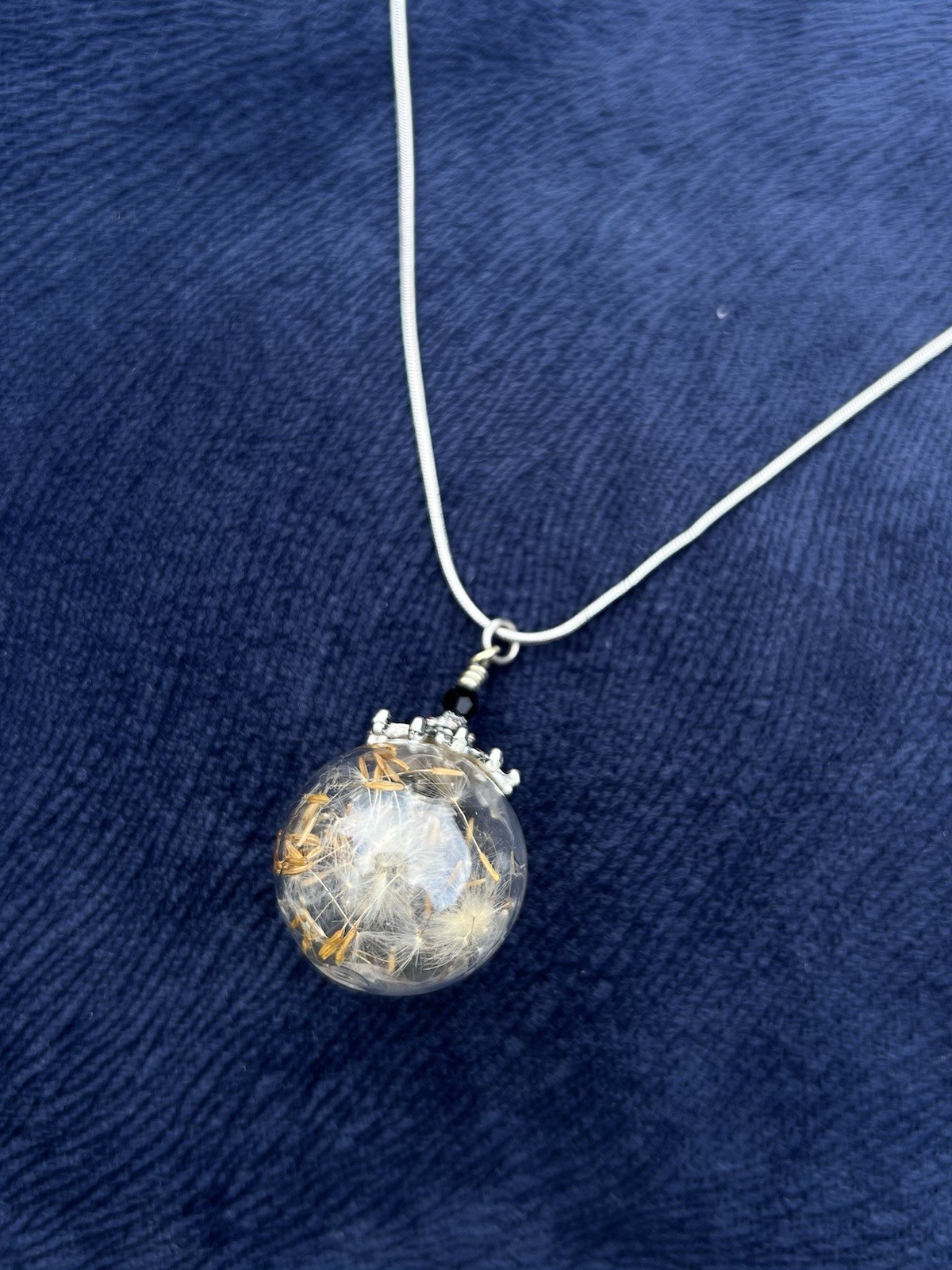 Sterling Silver 925 Real Dandelion Seed Glass Globe Necklace Glow in the Dark