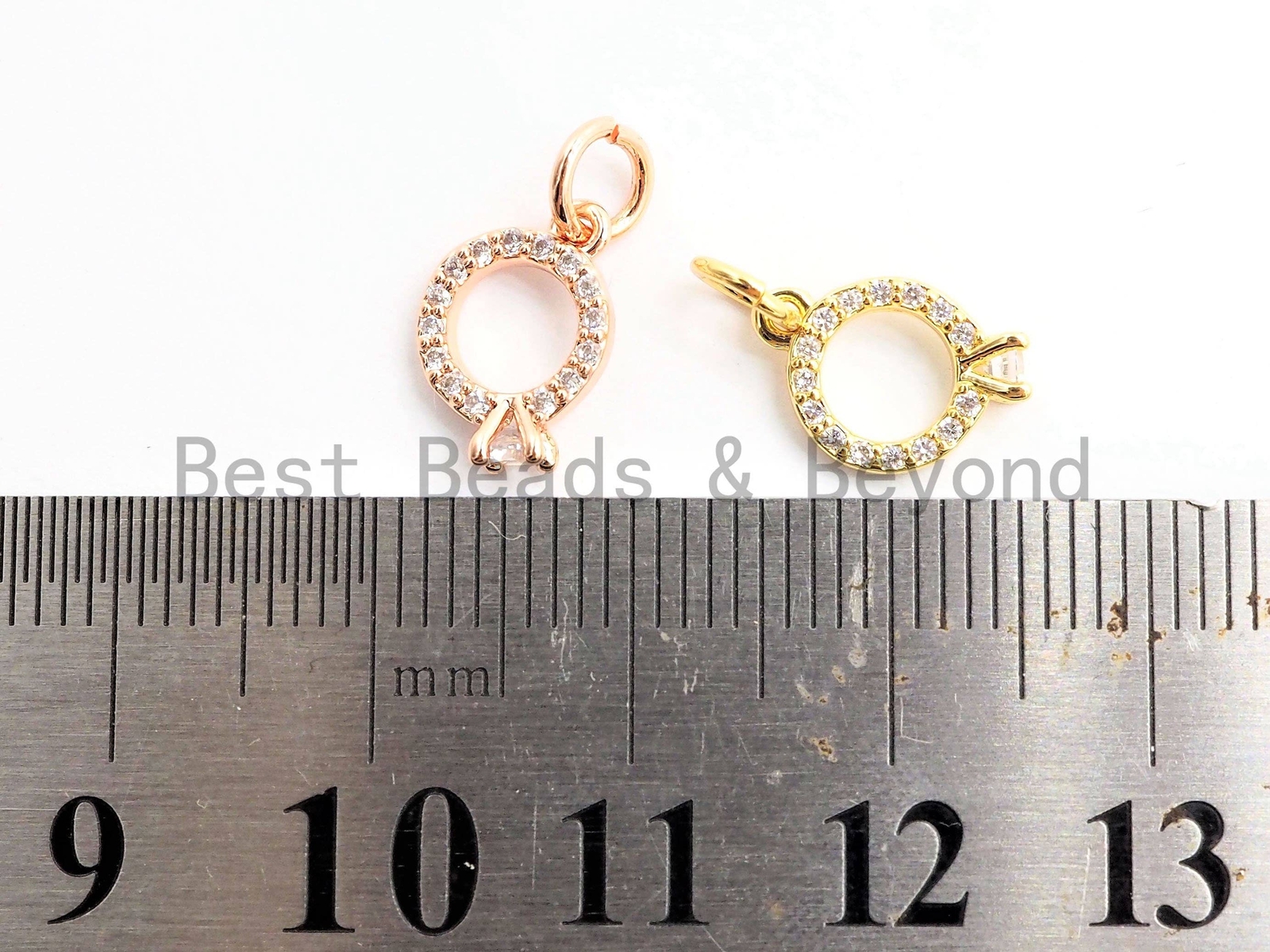 2pcs CZ Micro Pave Diamond Ring Pendant/Charm,Cubic Zirconia Paved Charm,