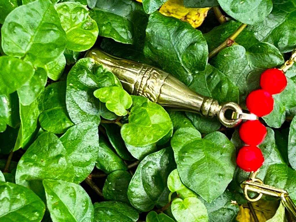 Vintage Coca-Cola Promotional Gold Tone Bottle Charm Necklace, Red Bead Gold Pla
