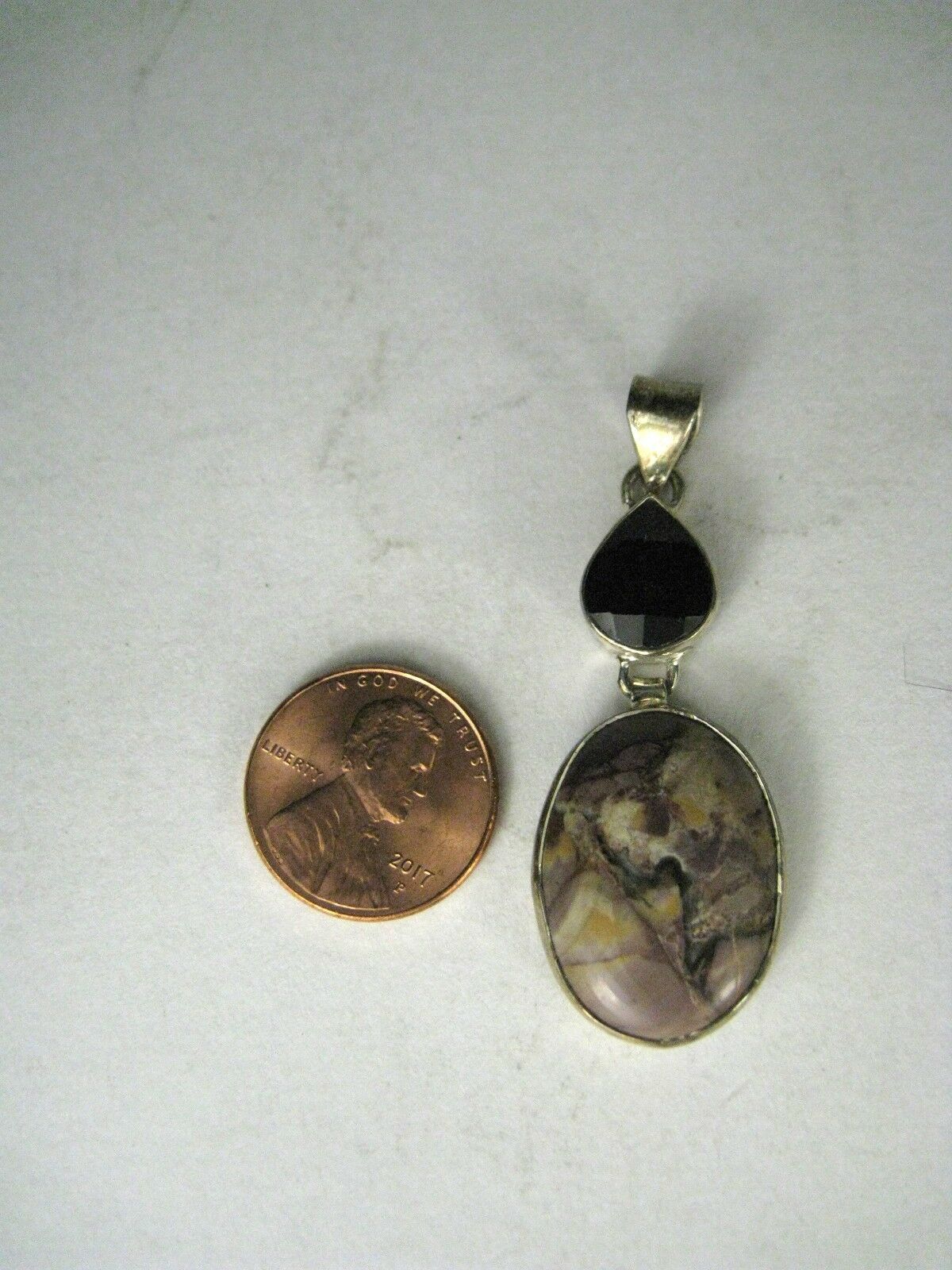 Agate Stone Pendant ONLY Sterling Silver 925 Red Pink 2 Inch Jewelry Dangle