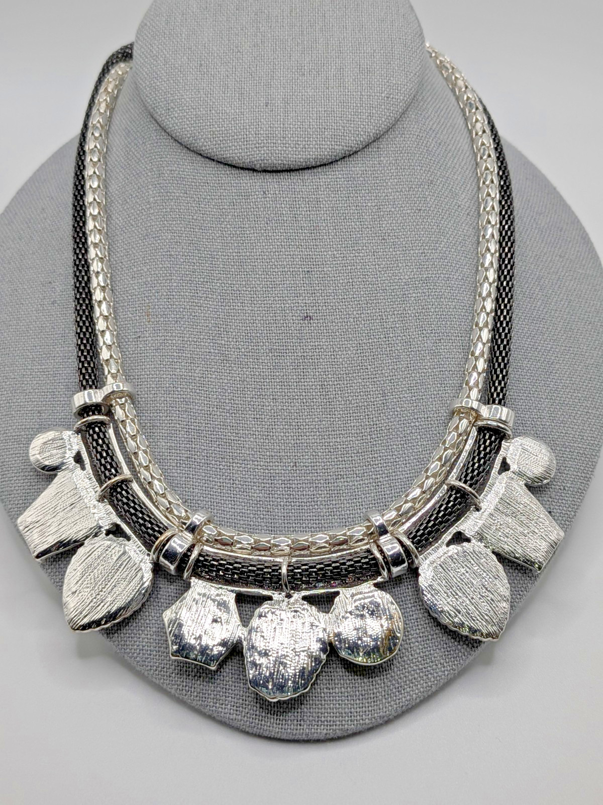 Jlo Bold Chunky Statement Necklace Silver & Black with Crystals