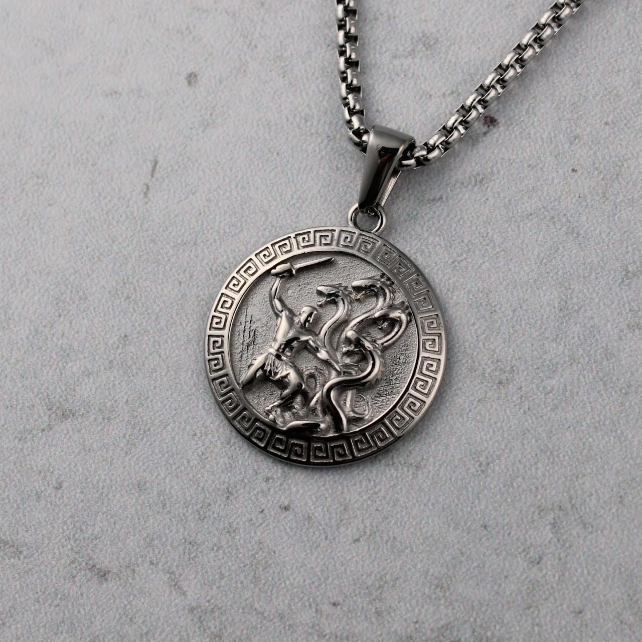 Silver Hercules Pendant Chain Necklace Box Chain Stainless Steel