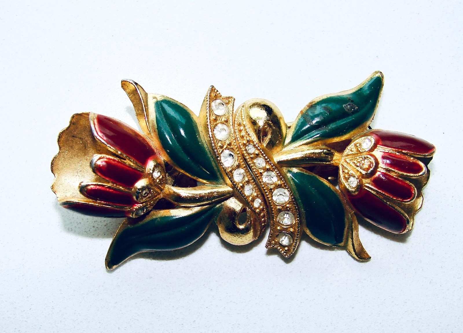 VINTAGE Enamel Camelia Brooch Clip CORO Duette Signed Pt 1852188 Adolph Katz