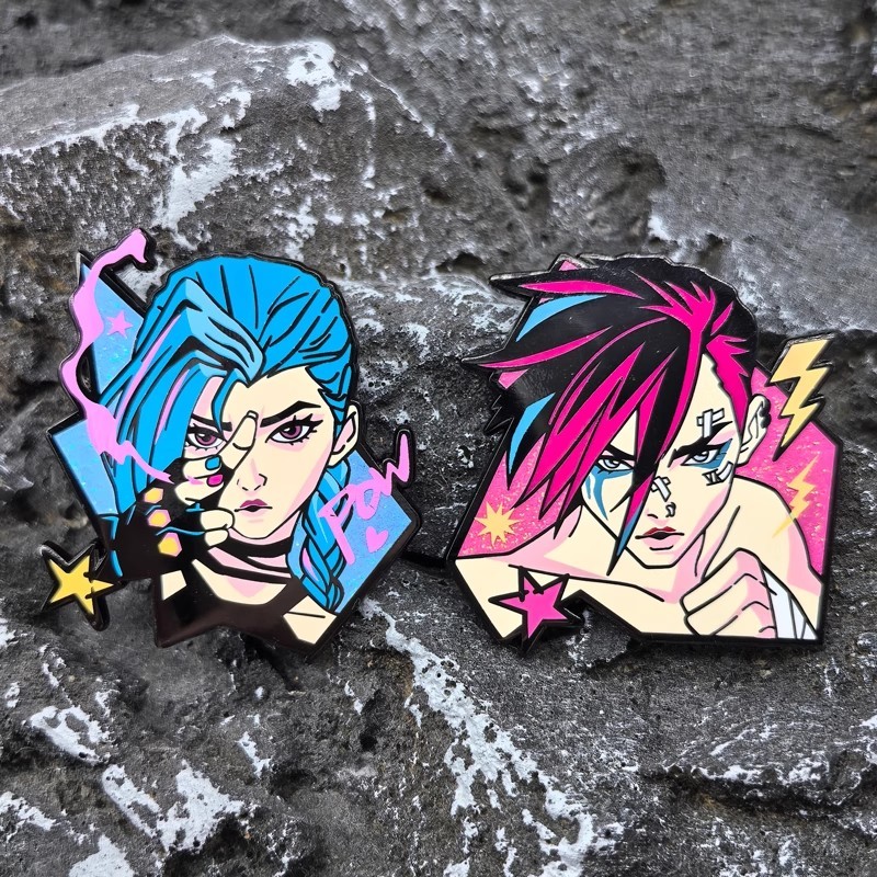 LOL Jinx & Vi high quality Backpack hat Metal Ename Pin Badge