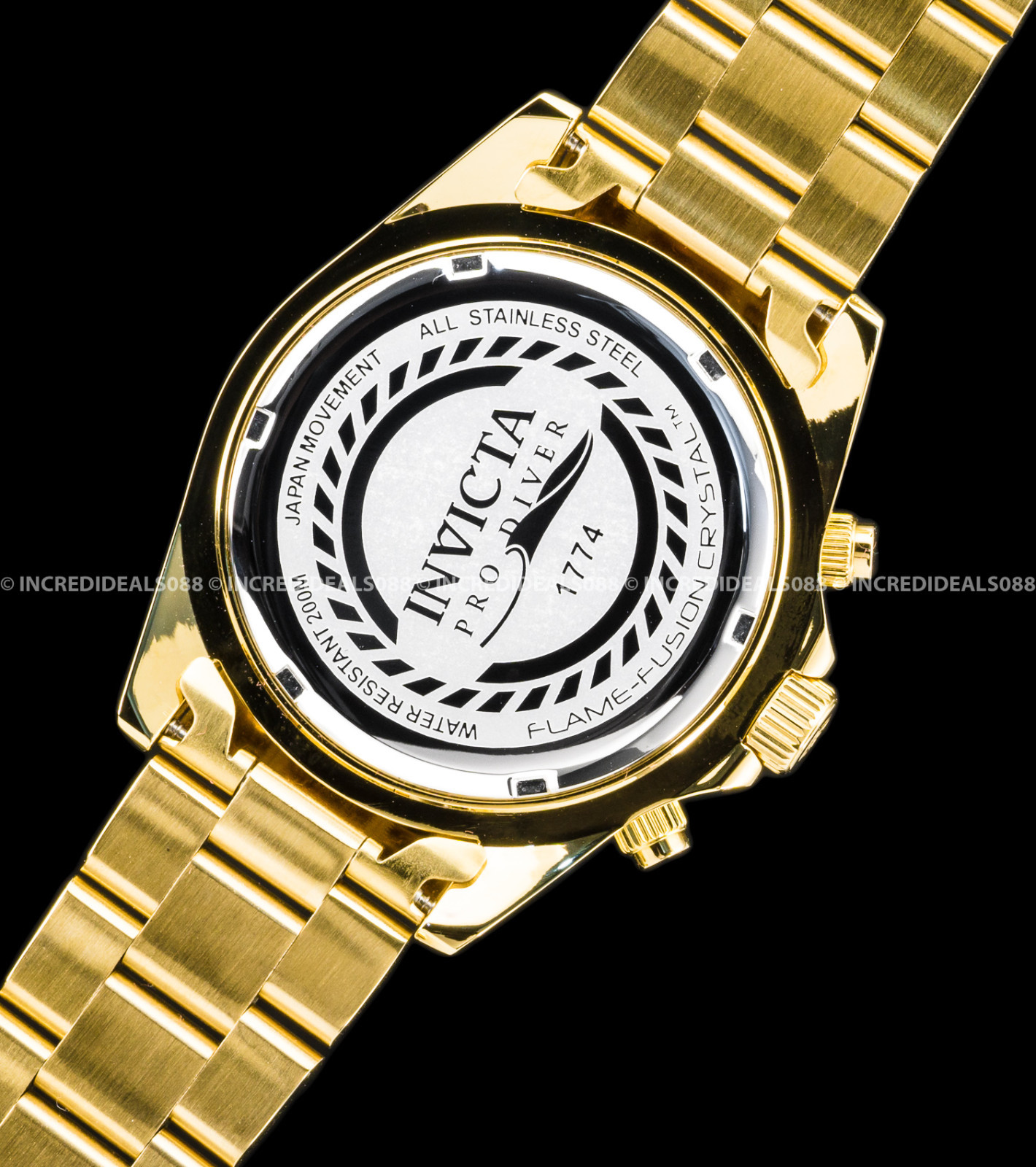 Invicta Men Pro Diver Chronograph 18k Gold Plated Champagne Dial 43mm Watch 1774