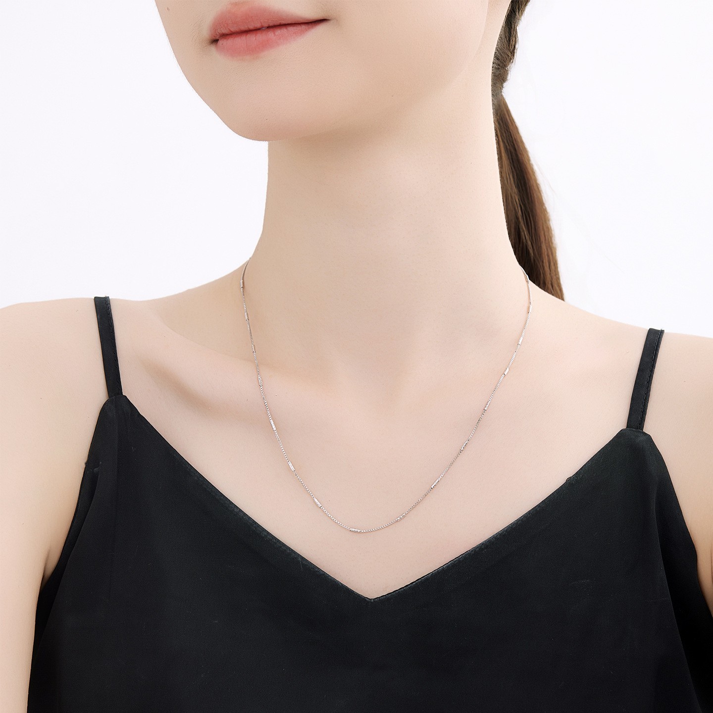 Layered Basic White Chain Necklace – Copper Alloy Plated, Simple Choker