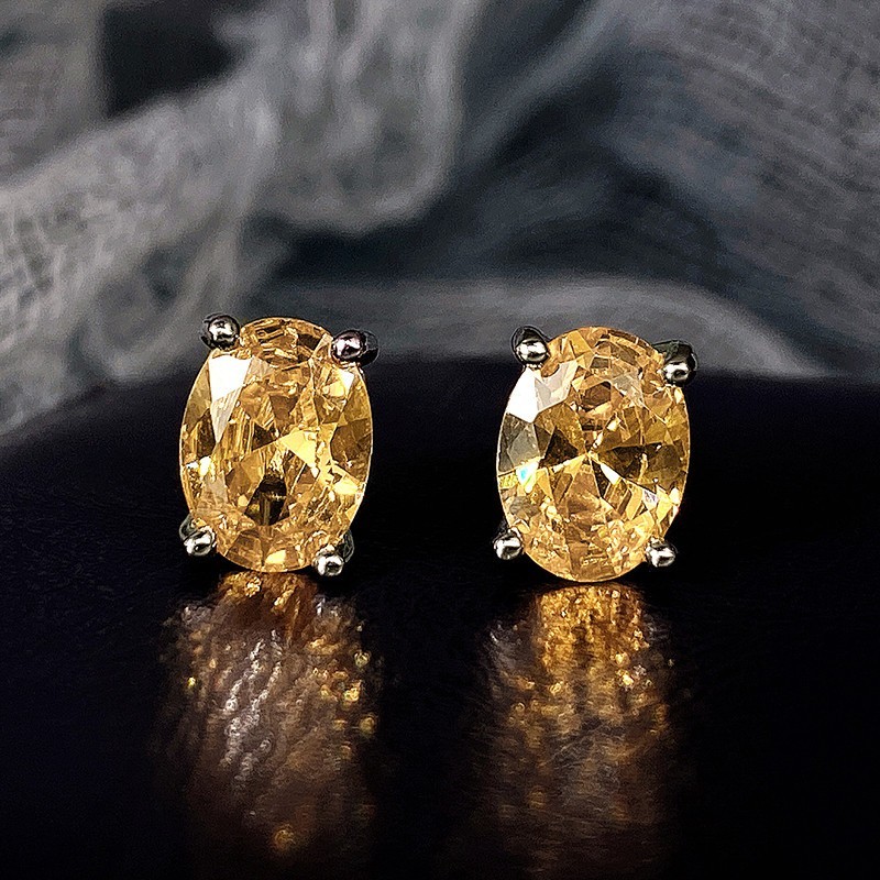 Simple Stud Earrings with Oval CZ for Lady Daily Wear Ear Accessories