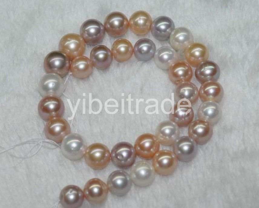 9-10MM AAA+ multicolor white pink purple round freshwater pearls loose Beads 1
