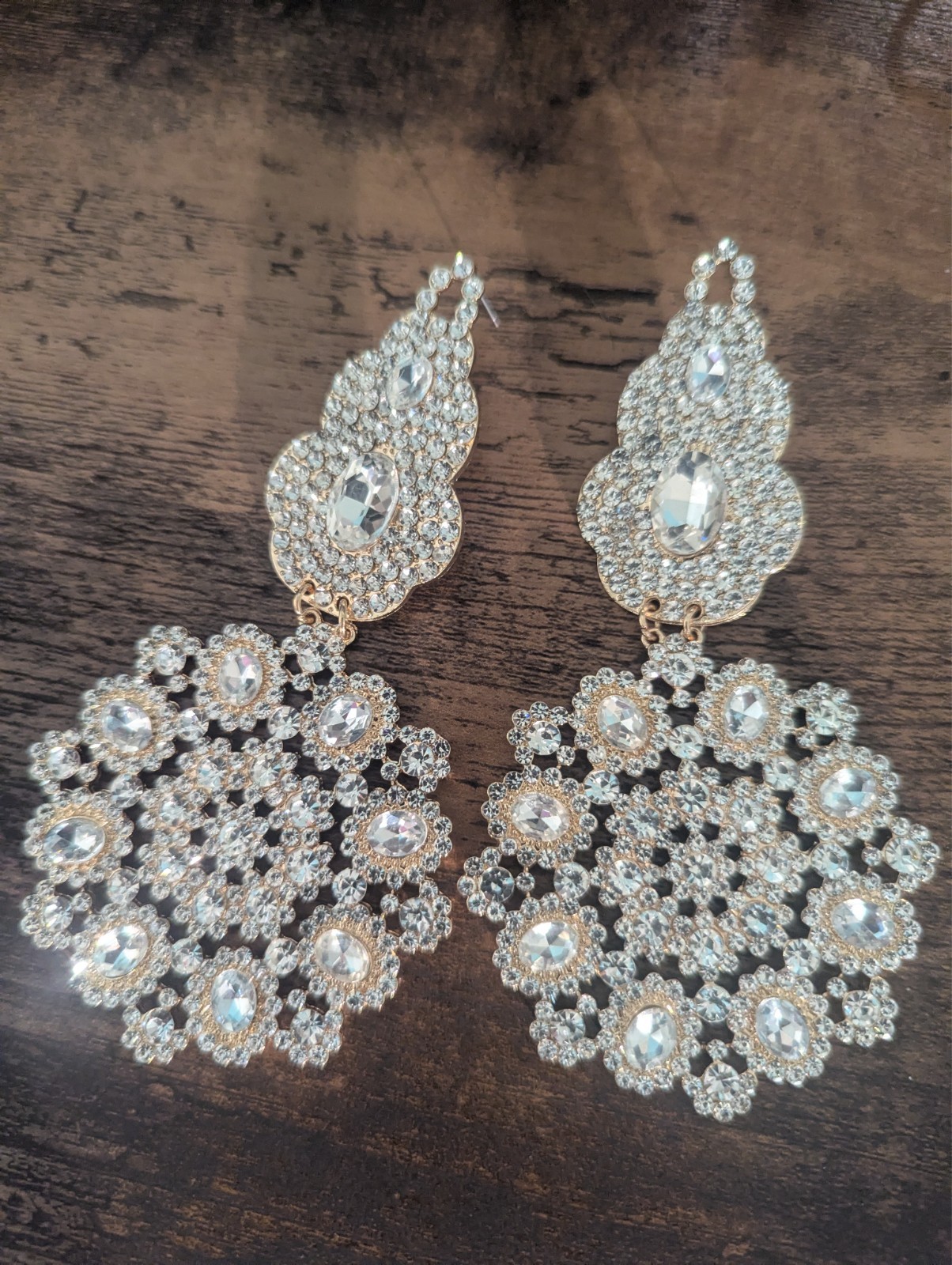 Oversized Rhinestone Crystal Chandelier Earrings Clear 4.5 inch Dangle Pageant