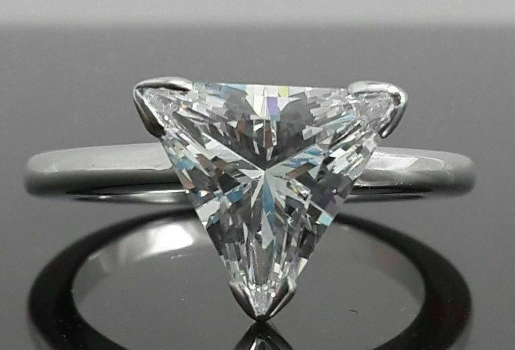 2Ct Trillion Lab Created Diamond Solitaire Engagement Ring 14K White Gold Plated